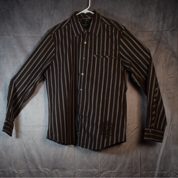 Marc Echo Brown And White Striped Button Down Shirt - Picture 1 of 5